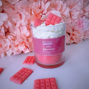 Cozy Glam Juicy Watermelon Dessert Candle with Whipped Cream and Chocolate Pieces for Aromatic Home Decor