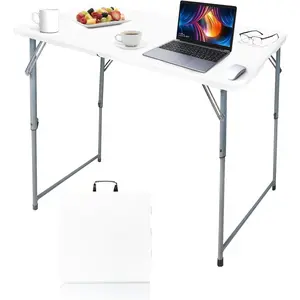Folding Table,4ft Indoor Outdoor Heavy Duty Portable Folding Square Plastic Dining Table w/Handle, Lock for Picnic, Party, Camping (4 FT)-White