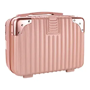 Pink 14inch Hard Shell Cosmetic Organizer Travel Train Hand Luggage Small Portable Carrying Suitcase Makeup Case Bag for Women Toiletry