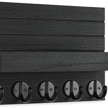 Key Holder for Wall, Decorative Key and Mail Holder with Shelf Has Large Hooks for Bags, Coats, Umbrella – Paulownia Wood Key Hanger with Mounting Hardware