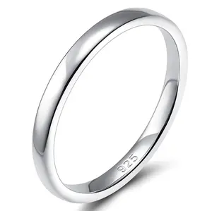 EAMTI 2mm / 4mm 925 Sterling Silver Ring High Polish Plain Dome Wedding Band for Women