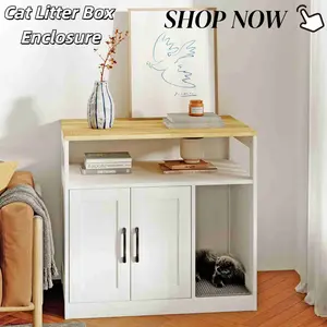 Cat Litter Box Furniture with Removable Divider, Litter Box Enclosure,Large Hidden Litter Box Furniture, Wooden Cat House, End Side Table Litterbox Clean