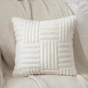 Soft Plush Velvet Pillow Cover 18x18, Fuzzy Striped Cushion Case for Bed Sofa Living Room Home Decor, Artificial Fur Fluffy Throw Pillow Protector