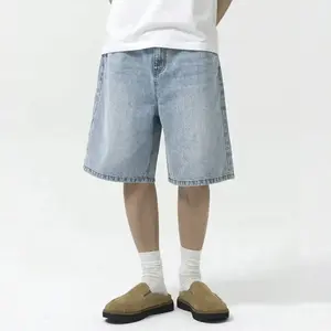 Men's Loose Casual Denim Bermuda Shorts With Pockets, Versatile Summer Denim Shorts Jorts Wide Leg shorts jeans men Streetwear gym shorts