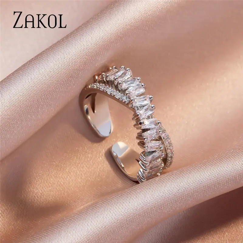 Fashion Geometry Zircon X Shape Open Rings Cross Adjustable Ring for Women Party Jewelry
