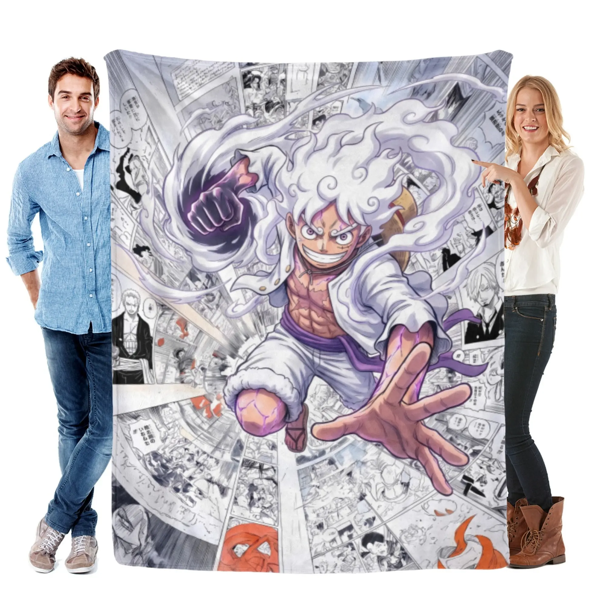 [SummerVibes] TOEI ANIMATION One Piece Luffy Gear 5 Flannel Blanket - Soft, Warm, Lightweight with Vibrant Manga Design, Sofa, Bed, Office, Blanket for Couch