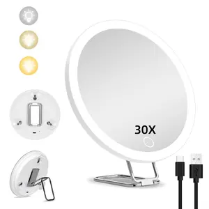 Lightweight LED Makeup Mirror with Adjustable Light, Metal Stand and 3 Suction Cups, Portable Compact Travel Mirror for Makeup, Shaving and Skincare, Bathroom Decoration, Lighted Mirror, Rechargeable Vanity Mirror