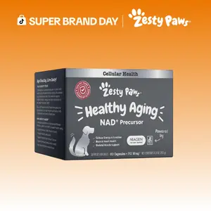 Zesty Paws Vet Strength Niagen Healthy Aging Supplement, NAD+ Precursor Cellular Metabolic Heart Brain & Skeletal Muscle Support for Dogs -60 Capsules Krill Salmon Oil Animal Herb Natural
