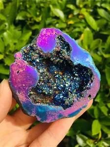 1pc Natural Titanium rainbow Agate Geode, Agate vug,Quartz crystal cave,Home Decoration, Mineral Specimen, Reiki Healing, Crystal Gifts