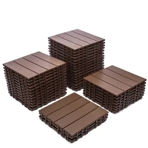 68 Pcs WPC Parquet Flooring Interlocking Tiles (11.42"x11.42"), 61.60 Sq.Ft Non-Porous Exterior-Grade Floating Click-Parquet, Waterproof All-Weather Flooring for Balcony, Backyard Use, Brown, Non-Porous Click-Parquet