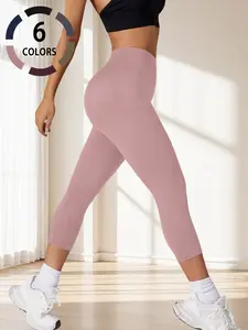 Women’s Super Soft Capri Leggings, No See Through Yoga Pants, Sporty Plain Design, Ideal for Workout and Running