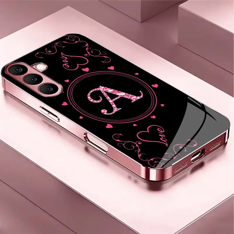 Suitable for [Galaxy S26+] Women's high-end phone case，The latest Pink Iridescent Glass Case—choose from 26 premium-look letters.YM99