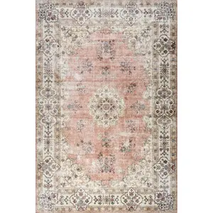 Teja SplashGuard Persian Medallion Machine Washable Area Rug