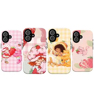 Retro Strawberry Shortcake Phone Case Aesthetic Care Bear Friends Kawaii Nostalgia Cartoon Cute Girl Design Cover for iPhone 17 Air, 17 Pro, 16, 15, 14 Plus 13, 12 11 Pro Pro Max & Samsung Galaxy S26 S25 S24 S23 S22 Ultra Sweet Gift for her