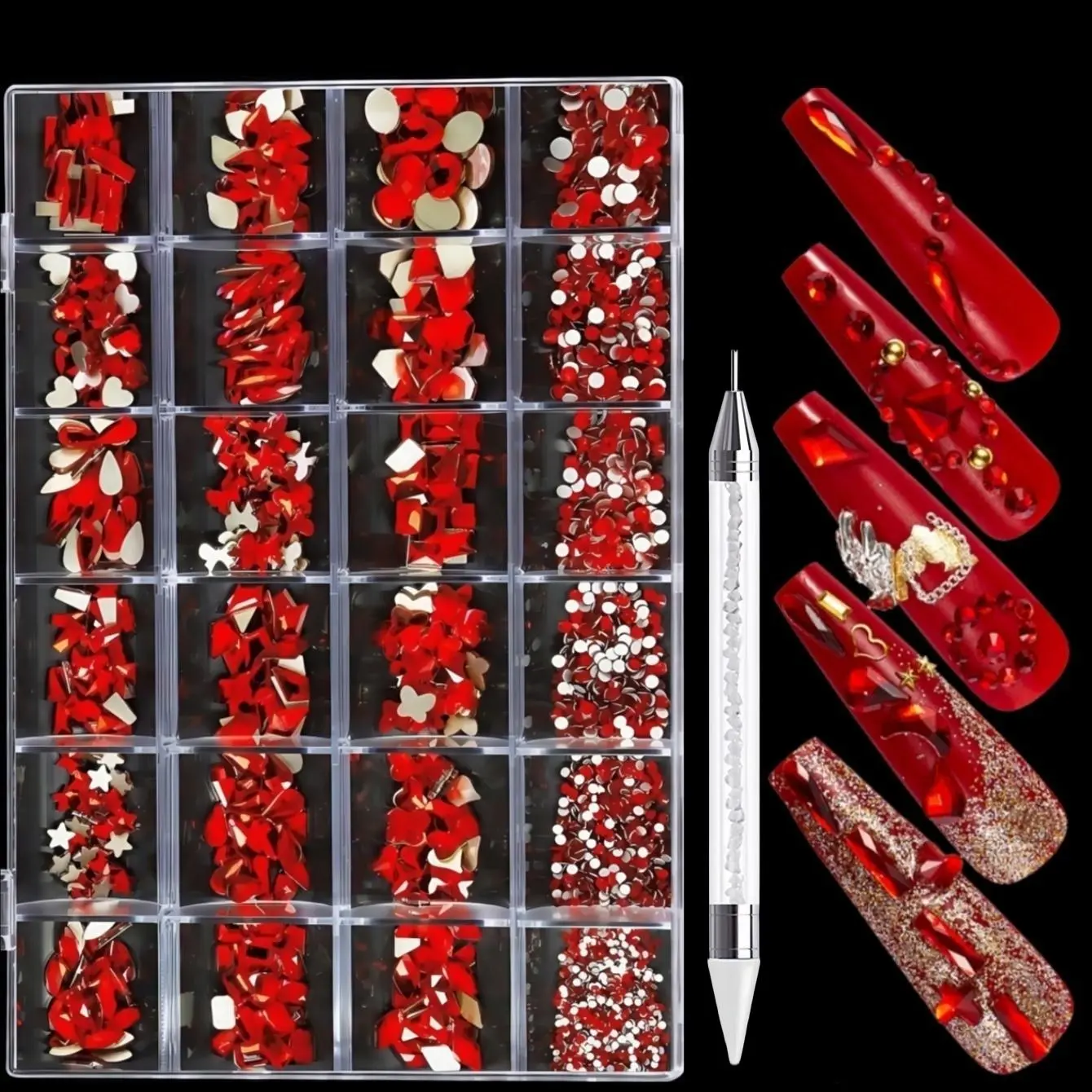24 Grids Rhinestone Nail Art Decoration Kit, 1 Box Mixed Color DIY Nail Art Decoration, Crazy Nail Art, Nail Art Decoration Kit for Women & Girls, Glitter Rhinestones