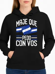 Hoodie Black Honduras Flag Maje Que Pedo Con Vos Design Casual Wear Personalized Unisex Women Winter Cozy Fleece Hooded Long Sleeve Suitable For All Outfits Made In Usa
