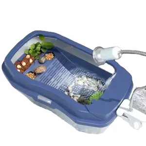 Low Maintenance Turtle Tank with Built - in Filter System, Tortoise Habitat Reptile Aquarium for Desktop, Home & Office Decor, Anti - Escape Design Meets Rest/Swimming/Eating Needs, Self - Cleaning Mini Ecological Tank for Easy Care