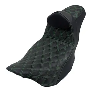 Driver Passenger Seat Cushion Pad Seat Pillion Backrest Green Stitching For Harley Touring 2009-UP
