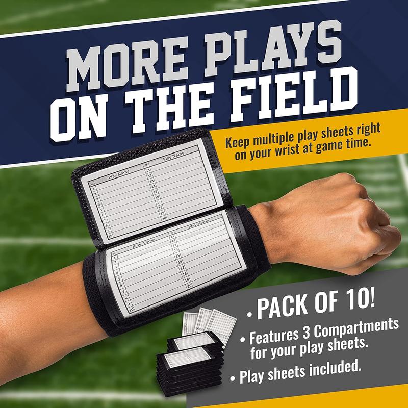 Quarterback (QB) Play Wristband - Adult Size - Pro Football Armband Playbook - 10 Pack (Black)