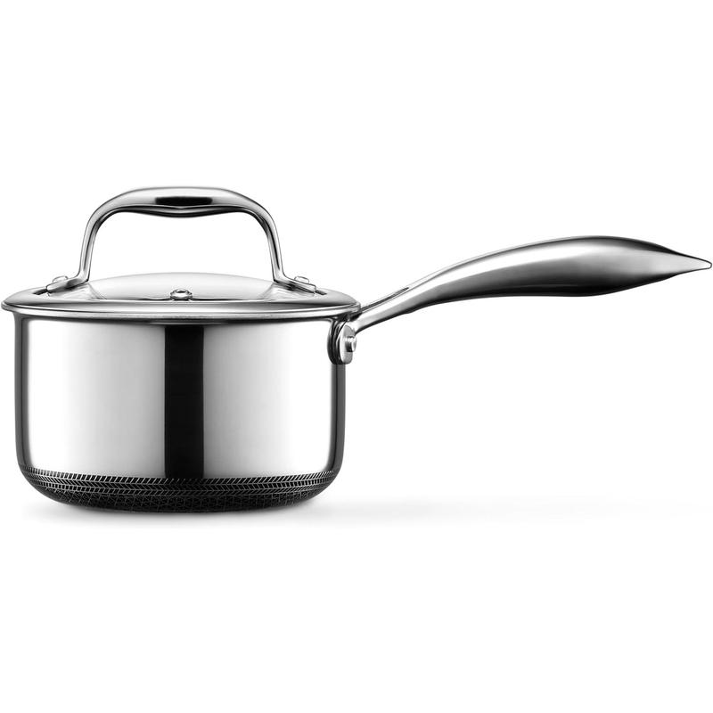 Hybrid Nonstick 1-Quart Saucepan with Tempered Glass Lid, Stay-Cool Handle, Dishwasher Safe, Induction, Compatible with All Cooktops Cookware White