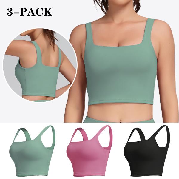 3/6 Packs U Back Longline Sports Bras for Women - Scoop Neck Padded Yoga Workout Crop Top with Built in Pads
