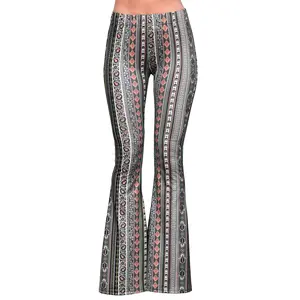 Daisy Del Sol Women’s Flare Stretch Yoga Comfortable High Waisted 70s Hippie Bohemian Legging Loungewear Festival Forbidden Pants Bell Bottoms  - Olive Paisley