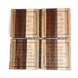 Custom Laser Engraved Wooden Coasters with Alcohol Sayings, Set of 4 Stylish Oak, Walnut, Maple Coasters