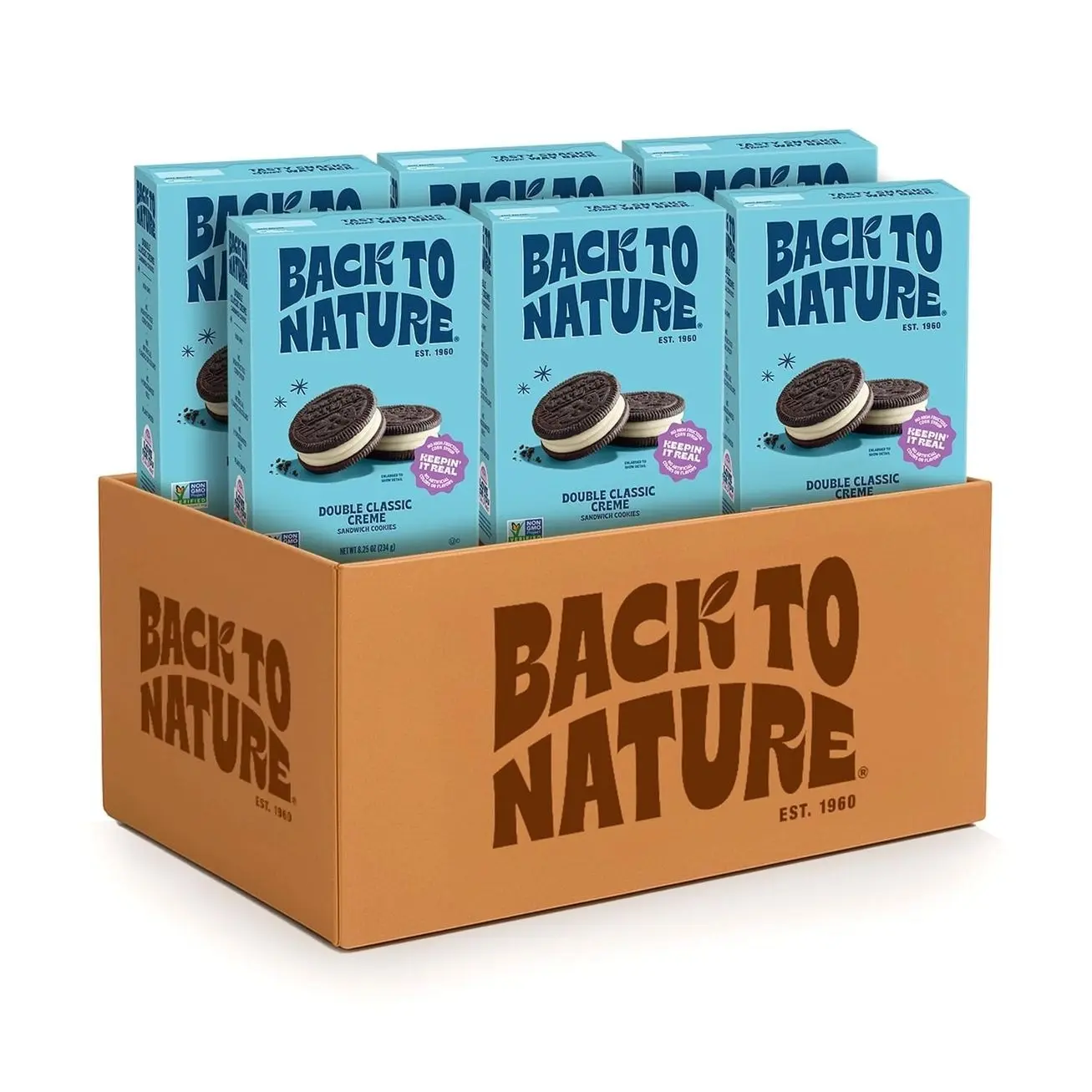Back to Nature - Double Classic Creme Sandwich Cookies - Enjoy Our Plant Based Cookies Made with Wheat Flour - Vegan & Non-GMO - Seriously Tasty Snacking - 8.25 Ounce (Pack of 6)