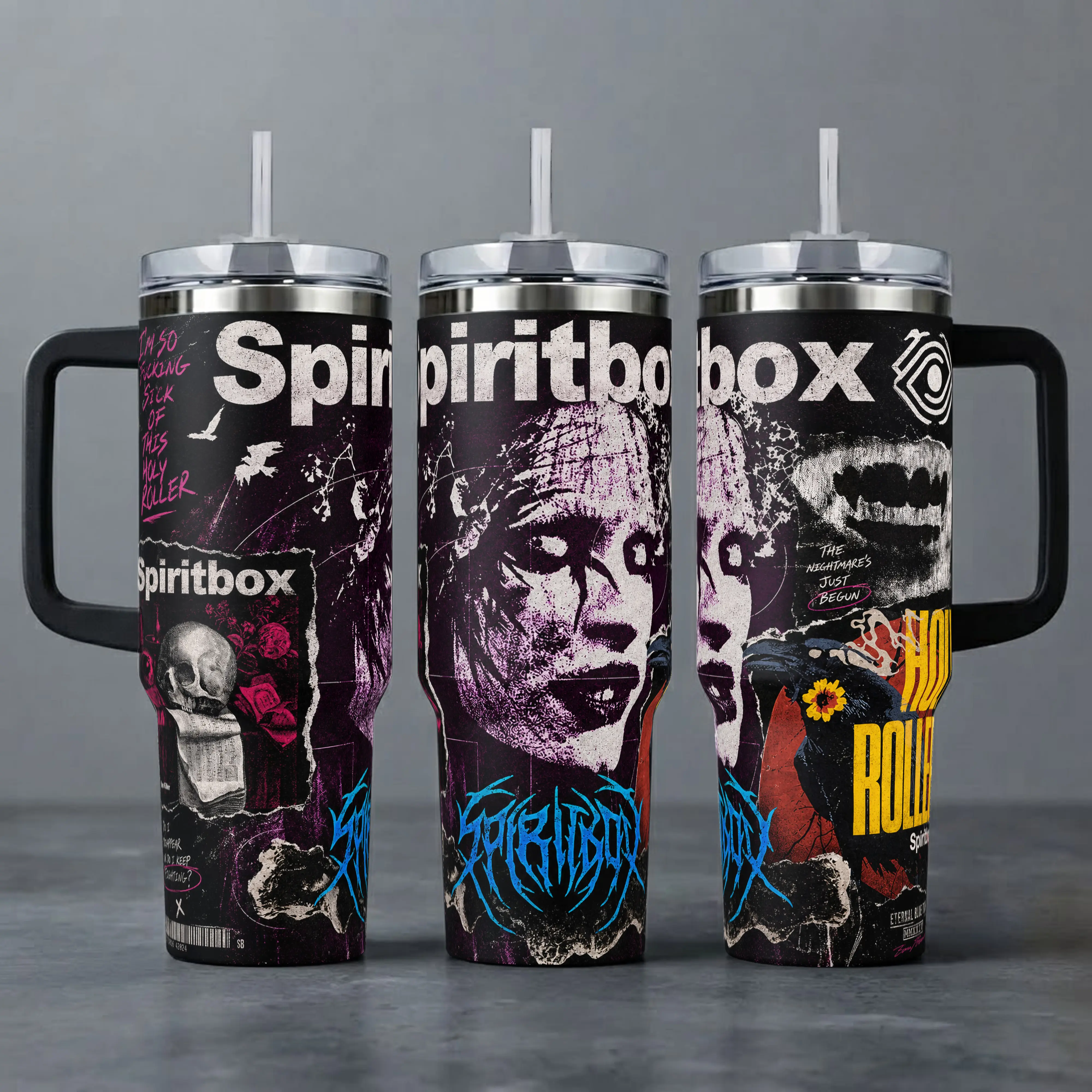 Spiritbox Band Tumbler – Holy Roller The Nightmare's Just Begun Metalcore Rock 40 20 oz Insulated Tumbler Stainless Steel Handle Straw Keeps Drinks Hot Cold Music Merch For Fans Drinkware Tumbler Water Bottles Portable Bottled