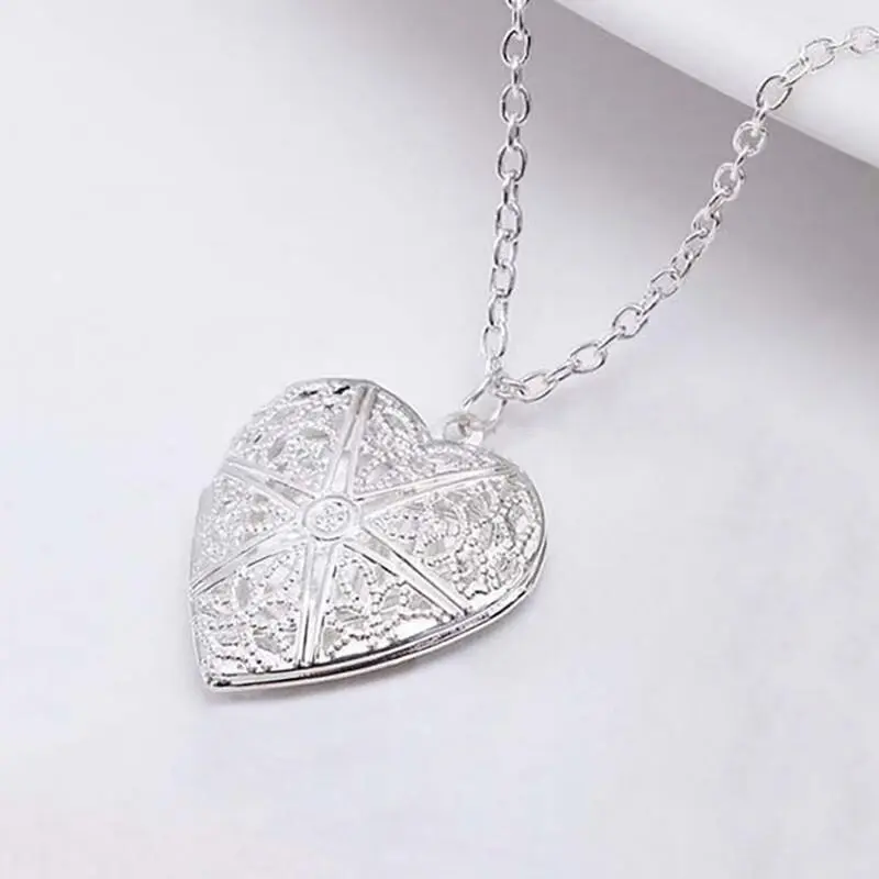 925 Sterling Silver Heart Photo Locket Pendant 18" Necklace w Free Gift Pkg D196