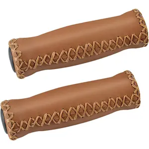 Handlebar Grips, Vinyl Leather Grips, Hand-Stitched for Beach Cruiser , Fits  22.2mm (7/8")  Handlebar