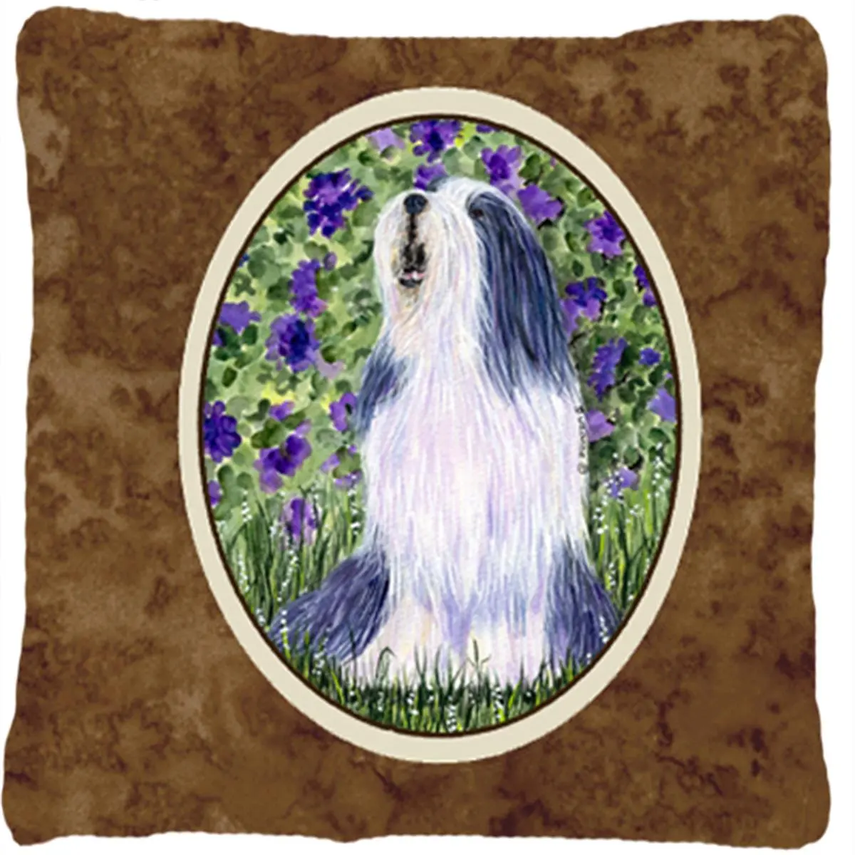 Bearded Collie Decorative Fabric Pillow - 14x14 in Sunbrella, Fade-Resistant, Stain-Resistant, Machine-Washable Room Decor for House & Whimsical Home Styling