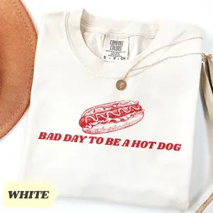 Comfort Colors Bad Day To Be A Hot Dog T-Shirt, Women's 4th Of July Shirt, Funny Retro Hotdog Independence Memorial Day Graphic Tee