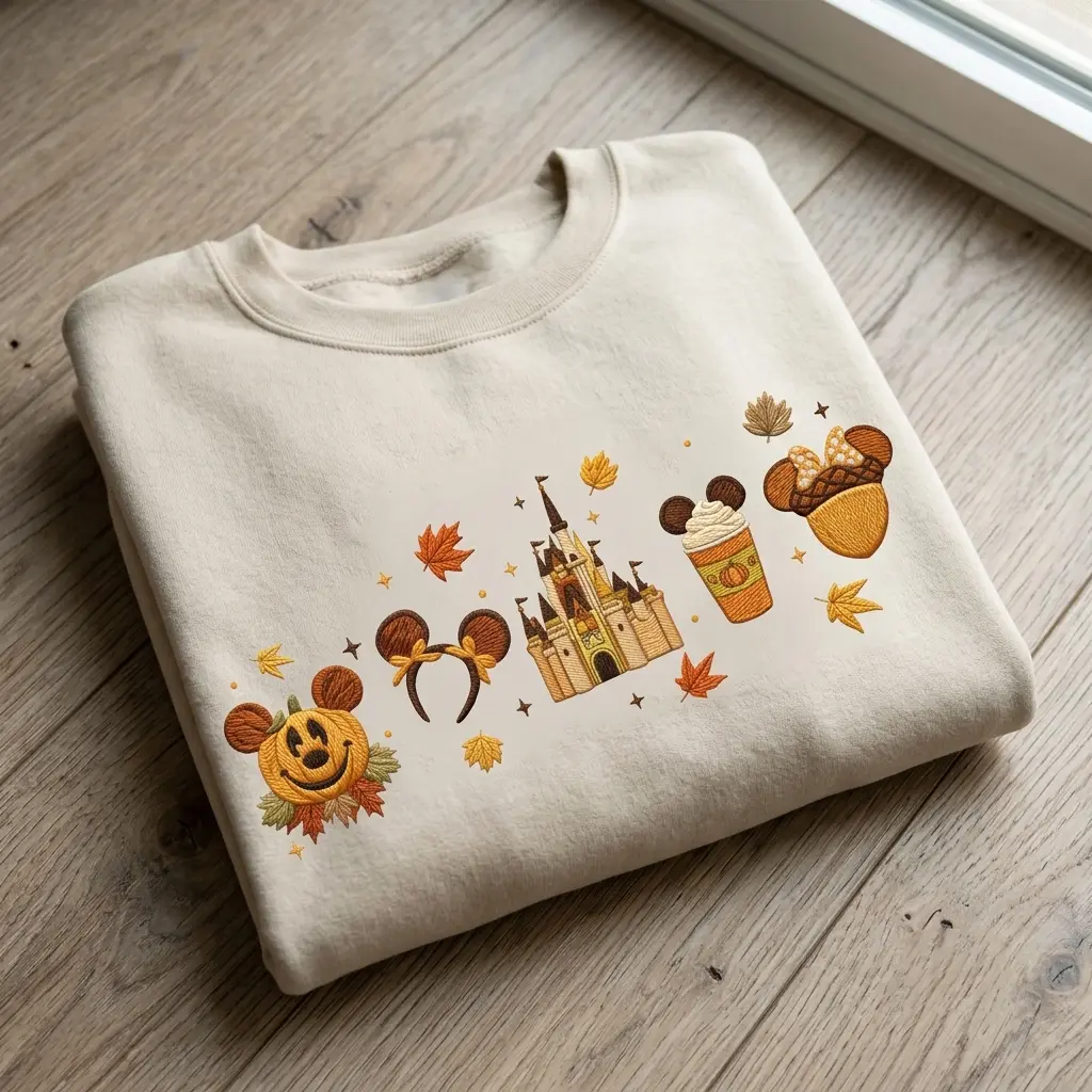 EMBROIDERED  Fall vibes Halloween  Sweatshirt Hoodie, Tis the season Autumn castle pumpkin WDW  Embroidery shirt