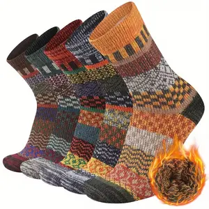 5 Pairs Men’s Wool Socks – Thermal Winter Warm Soft Crew Socks Vintage Retro Knit Dress Socks