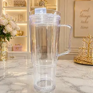 Live Claim ONLY 40 Oz Acrylic Snow Globe Tumbler with Handle Clear Plastic Drinkware