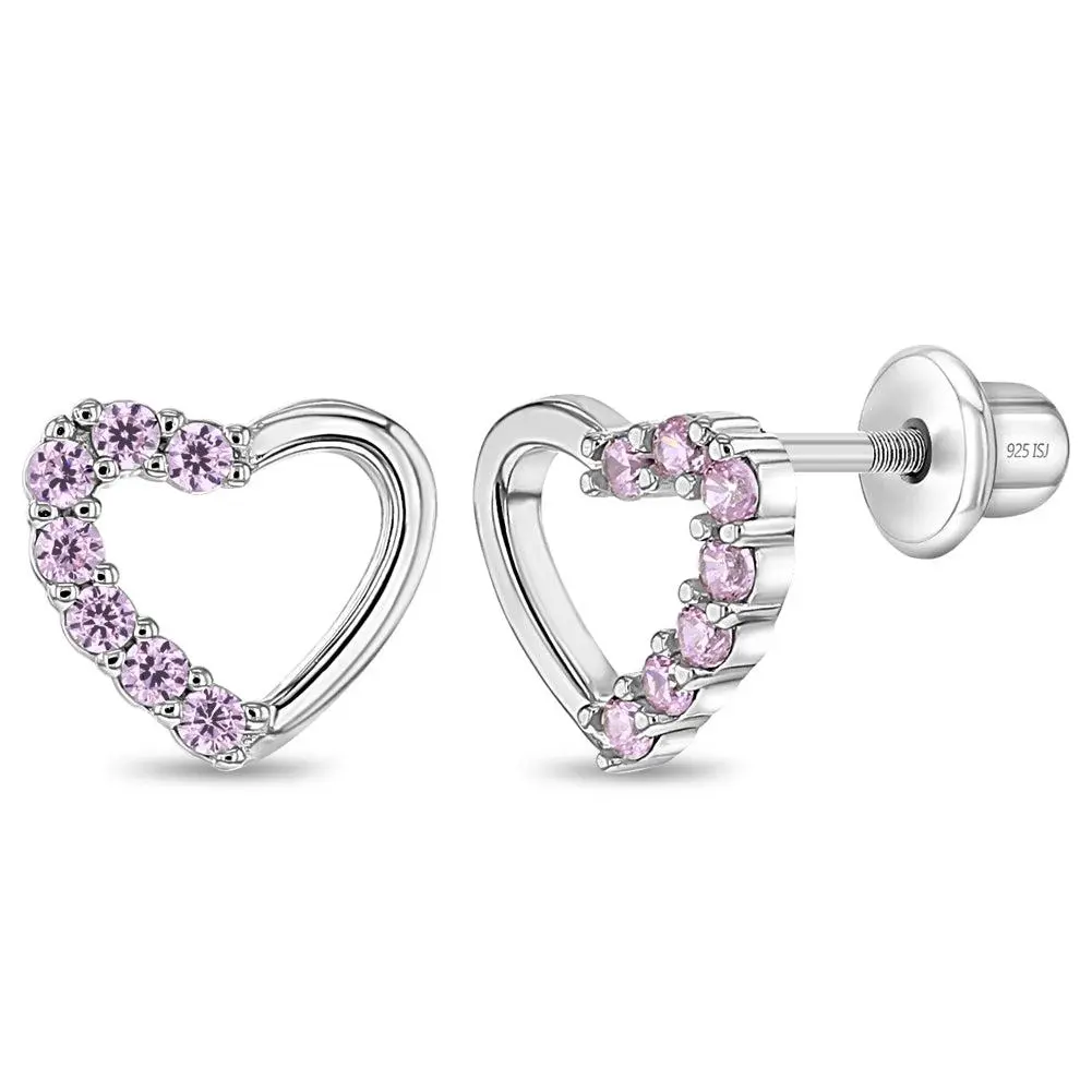 Two in One Heart Baby / Toddler / Kids Earrings Screw Back - Sterling Silver