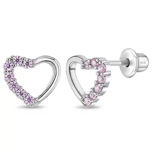 Two in One Heart Baby / Toddler / Kids Earrings Screw Back - Sterling Silver