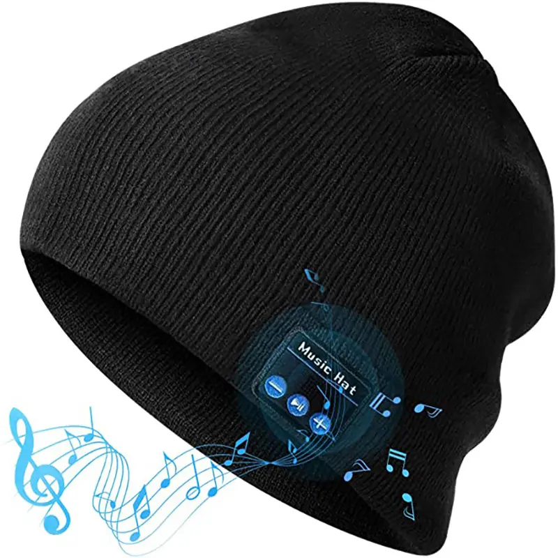 Cordless Double Bluetooth Smart Beanie Hat with Built-in Li-ion Battery, Headband, Headphone & Speaker, Bluetooth Function, Micro USB Charging Cable, Long Continuous Working Time - Ideal for Hunting, Camping (Compatible with Cellphones, Wearable Devices),