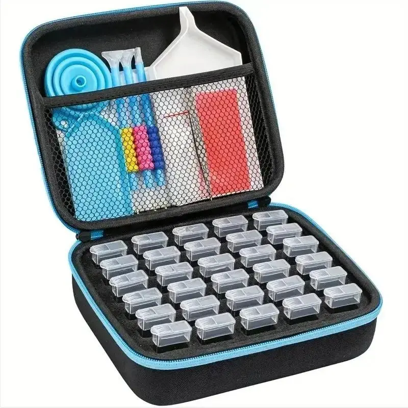 5D Diamond Painting Tool Storage Box with Accessories, Portable Multi-grid Diamond Painting Supplies Organizer, Tool Storage Bag with Double Zippers