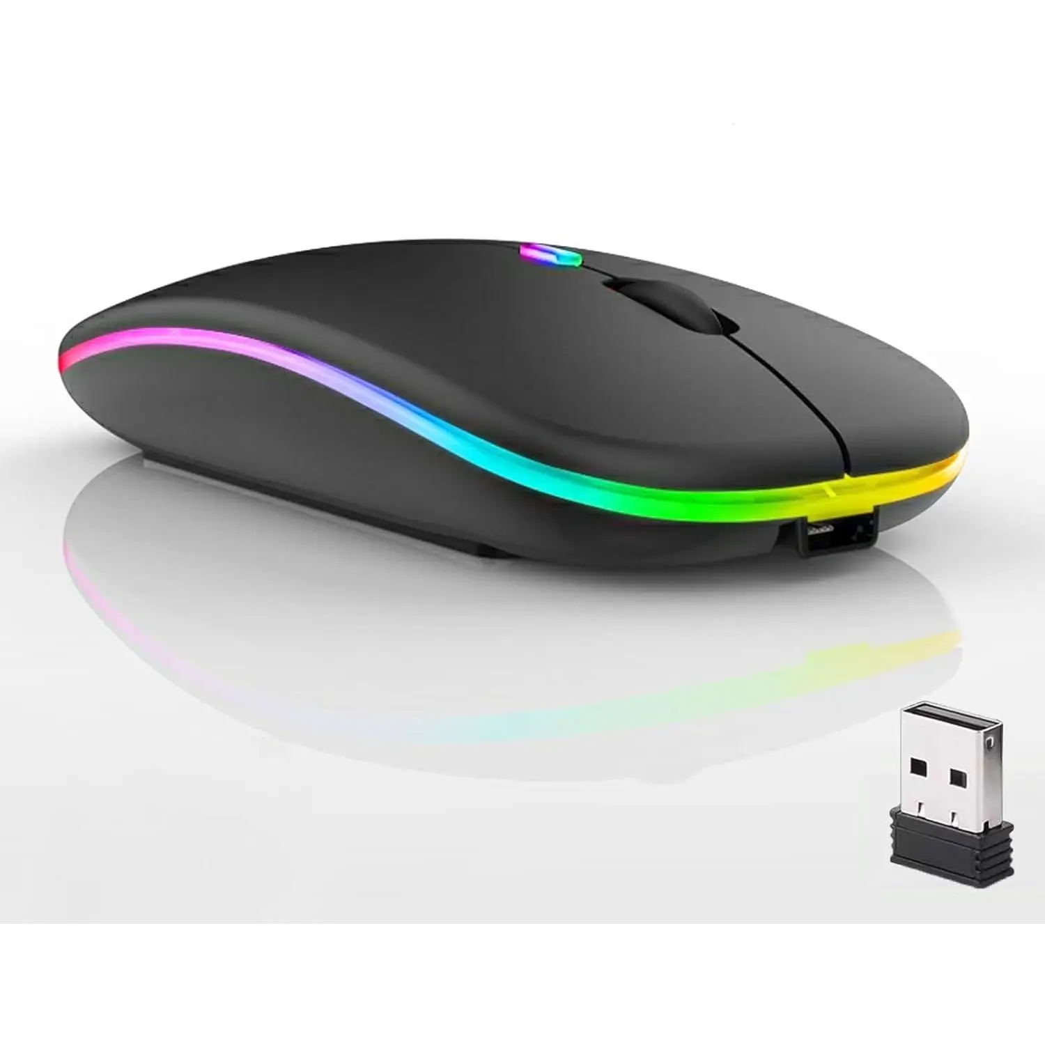 Wireless Bluetooth Mouse,LED Dual Mode Rechargeable Silent Slim Laptop Mouse,Portable(BT5.2+USB Receiver) Dual Mode Computer Mice,for Laptop,Desktop Computer,ipad Tablet,Phone,Mac (Blue)