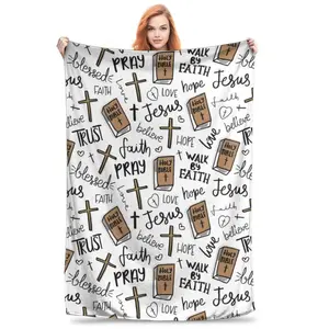 Super Soft Christian Bible Jesus Throw Blanket Premium Lightweight Christianity Scripture Bed Blanket Cozy Warm Blankets  Skin-friendly, lightweight and soft