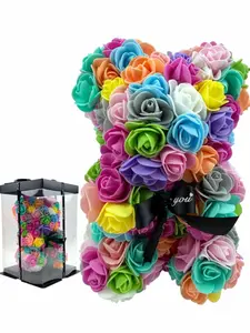 Handmade Eternal Flower Rose Teddy Bear Gift Box, Ideal for Couples' Dates, Valentine's Day, Anniversary, Birthday, Halloween, Christmas