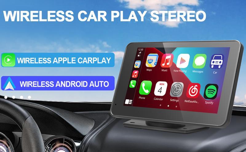 Paslda New Year gift-2026 Portable Carplay Screen 7-Inch IPS Touchscreen with Landscape & Portrait Modes Wireless Carplay Android Auto Suction Mount Mirror Link HD Touch Easy Install Rear View Camera Compatible with Most Cars