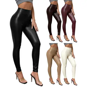 TCVC Women's Winter Leather Pants 2026: Fitted Leather Pants & Leather Flared Pant Styles, Tummy Control Solid Color PU Leather Leggings for Yoga Gym Workout Running, Casual Sporty Comfy Winter Clothes for Women Fall/Winter Outfit Minimalist Womenswear