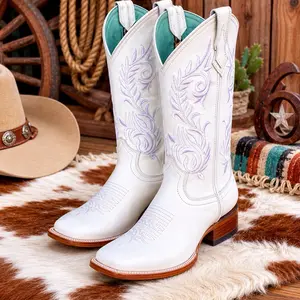 Paloma| Women's Genuine Leather Square Toe Cowgirl White Boots Est.112