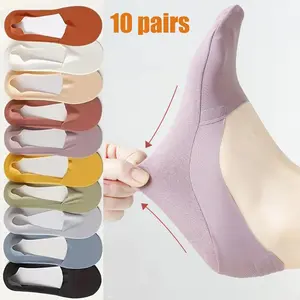 10 Pairs of Women's Invisible Socks - Comfortable, Breathable Polyester Short Socks with Cotton Bottom for Enhanced Grip and Stability, Smooth Knitted Fabric, Perfect for Casual Wear Womenswear Basic