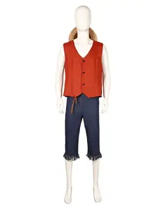 Luffy Cosplay Monkey D Luffy Costume Red Vest Shorts Hat Rope Anime Outfit Adults Men for Halloween Party