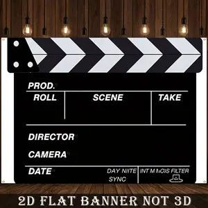 2D Flat Banner,1pc, Movie Film Clap Board Backdrop Wooden Clapboard Accessory Props Background Holiday Show, Perfect for Holiday Parties, Home Decor & Studio Props Holiday Decorations  Polyester banner decoration