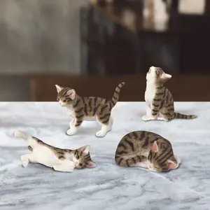 4-PC Set 3"H differne Poses Miniature tan Tabby Cats Figurine